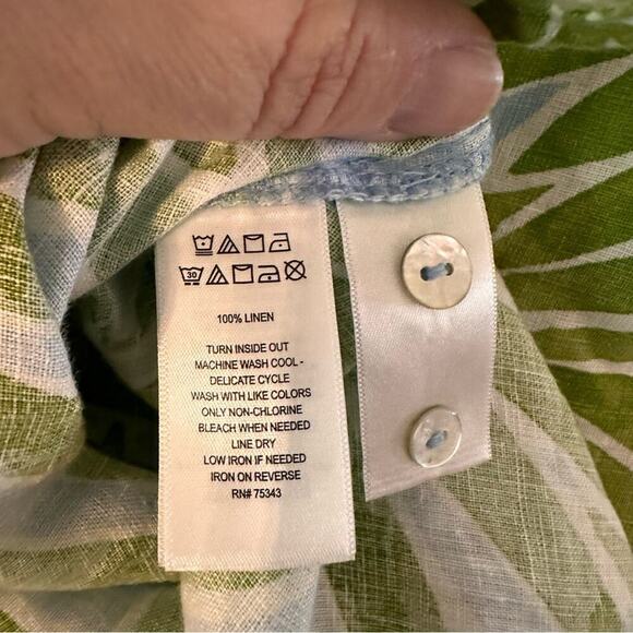 Sigrid Olsen Tropical Print Long Sleeve Button Up Linen Blouse Size M - Picture 4 of 5
